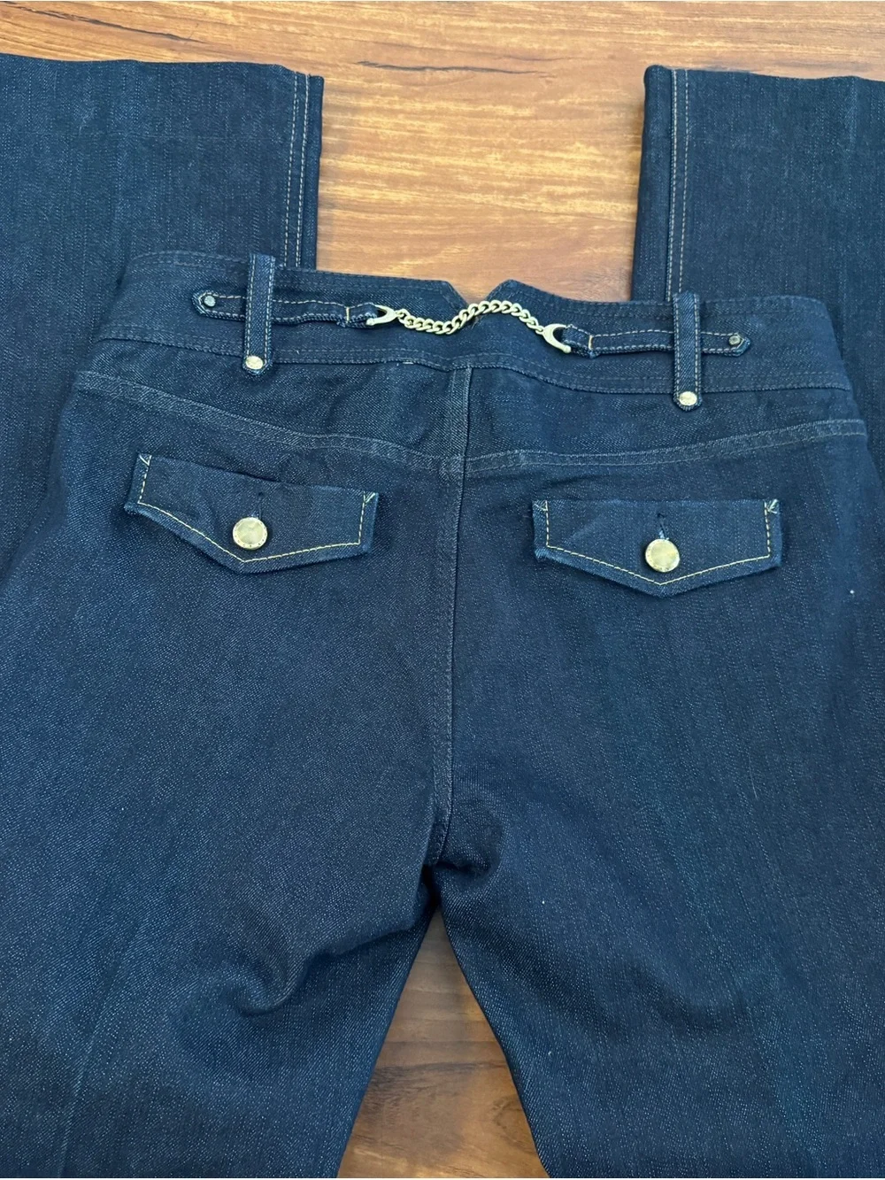Armani Exchange Womens Boot Cut Jeans in Dark Navy with Gold Hardware